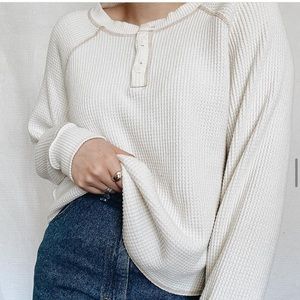 Cream Waffle Knit Henley